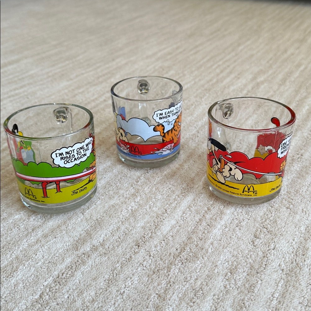 Set 3 McDonalds Garfield 1978 Clear Glass Mugs Cups Jim Davis Vintage McDonalds - Picture 9 of 16
